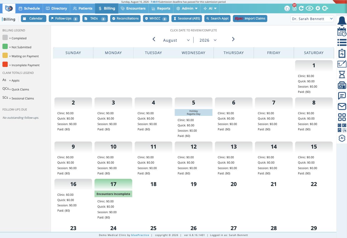 Billing calendar